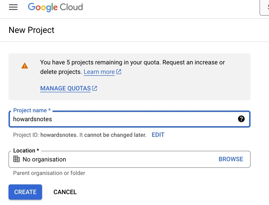 新增 Google Cloud Project