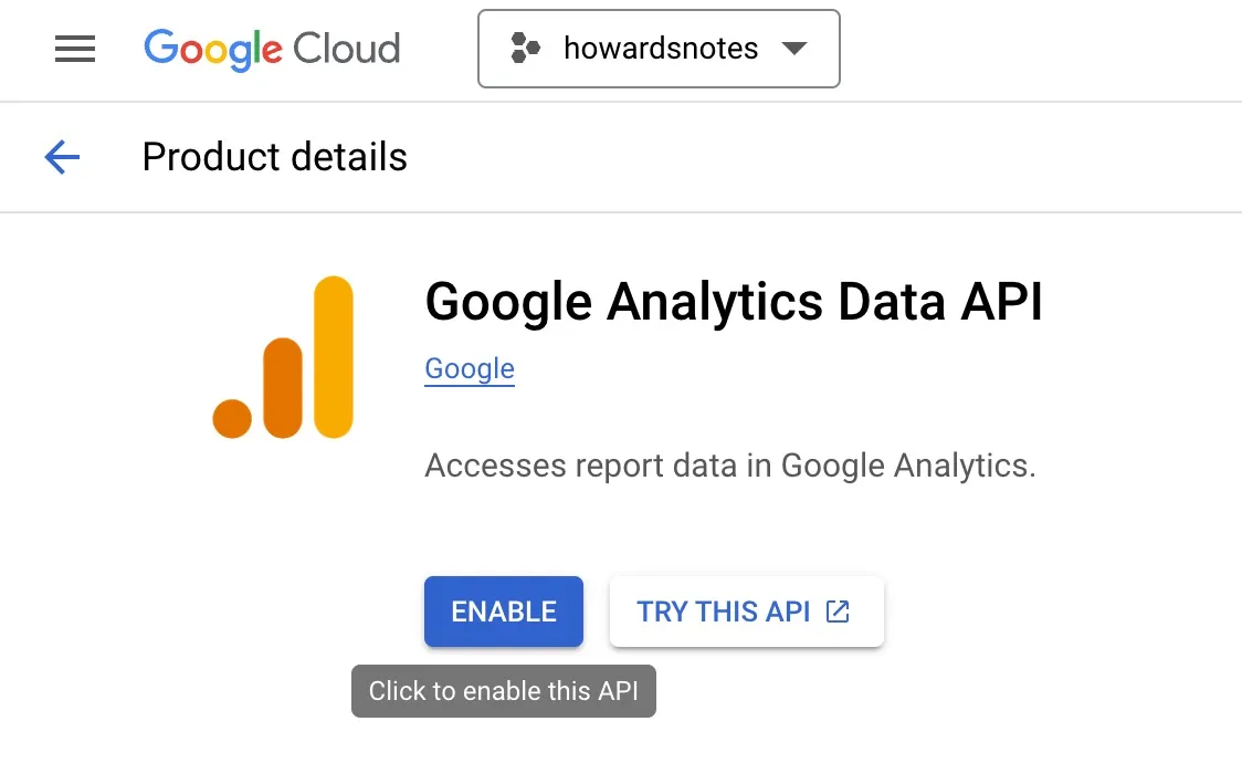 Enable Google Analytics Data API