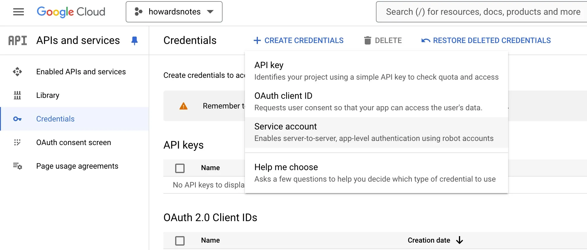 創建 Service Account
