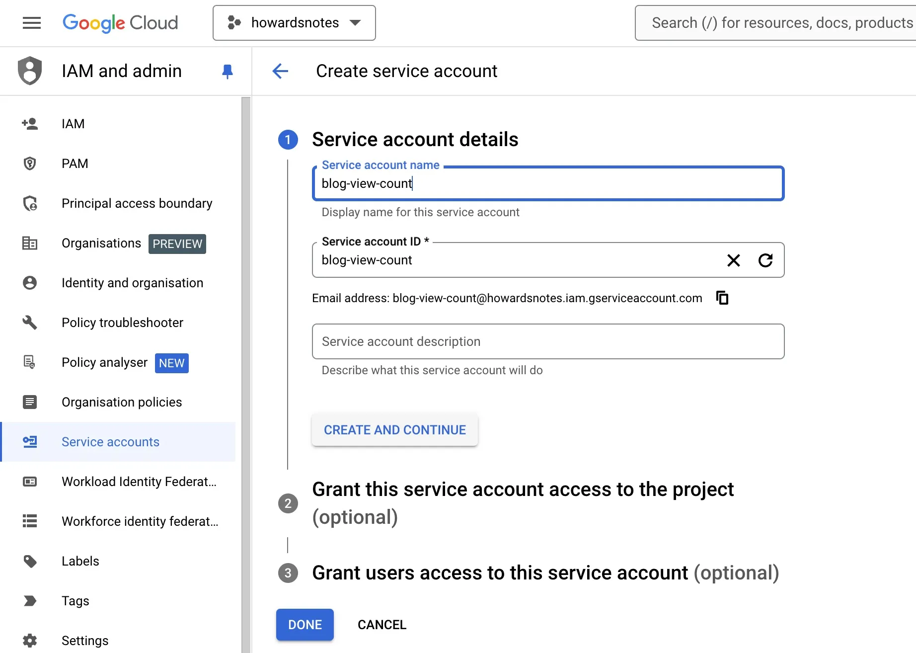 輸入 Service Account 資訊