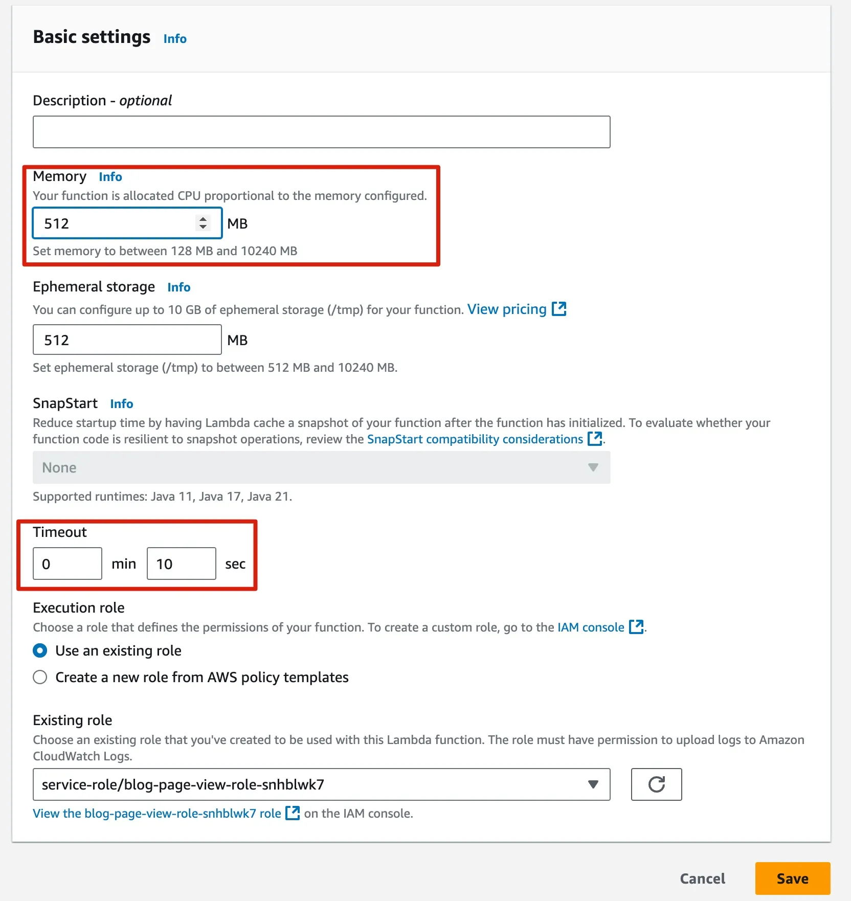 調整 Memory 及 Timeout