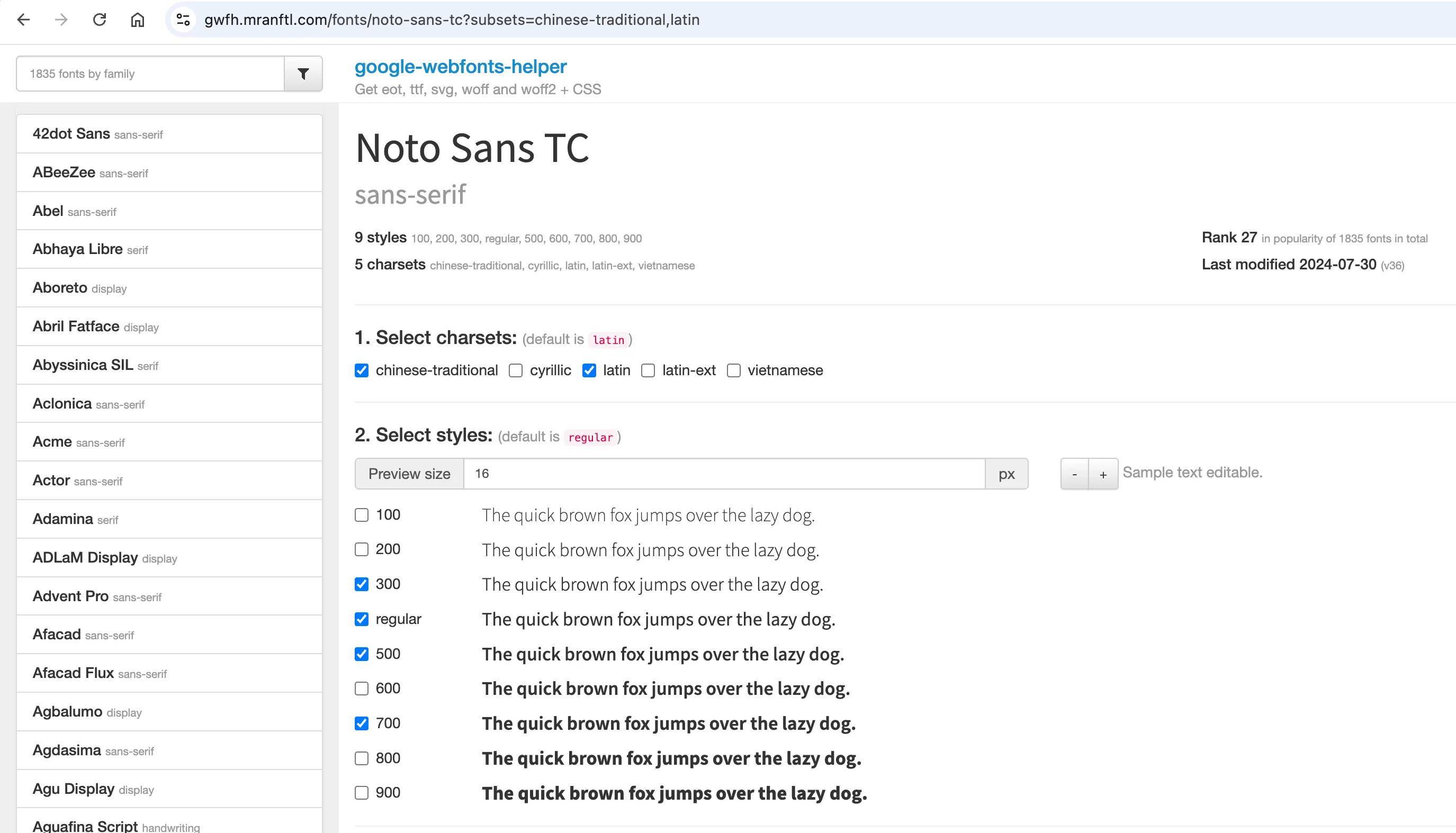 Google webfonts helper