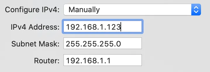 在 Mac 上手動設定 IP Address